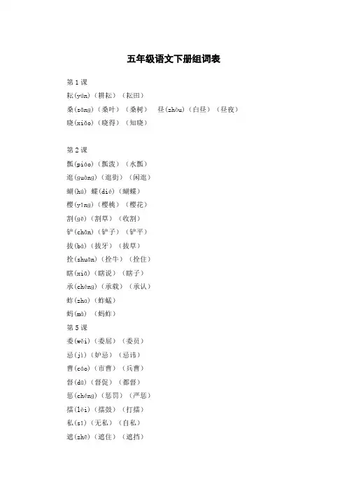 2024五年级下册语文组词表