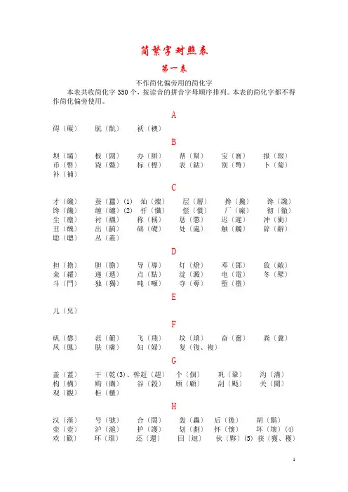 简繁字对照表