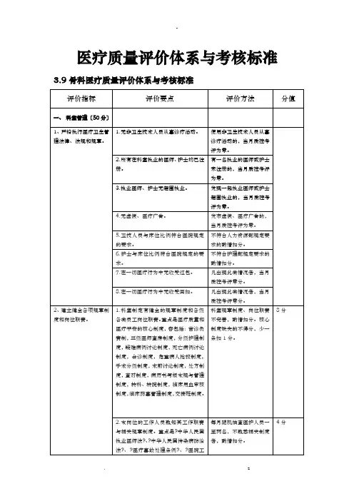 骨科医疗质量评价体系及考核标准