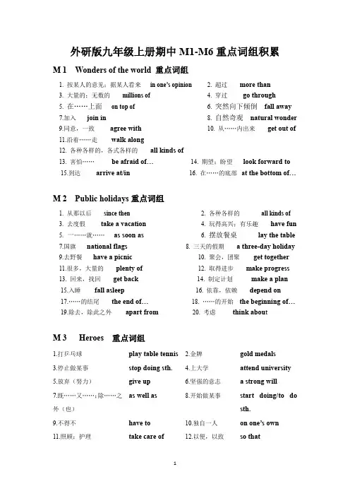 期中Module1-Module6重点短语积累  外研版九年级英语上册