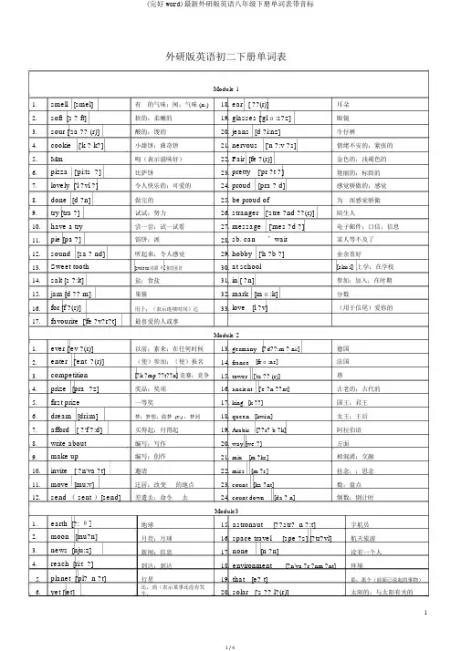(完整word)最新外研版英语八年级下册单词表带音标