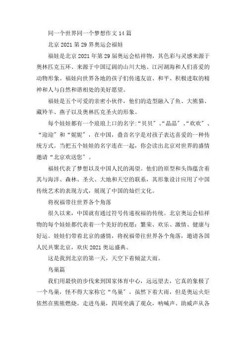 中小学同一个世界同一个梦想作文14篇