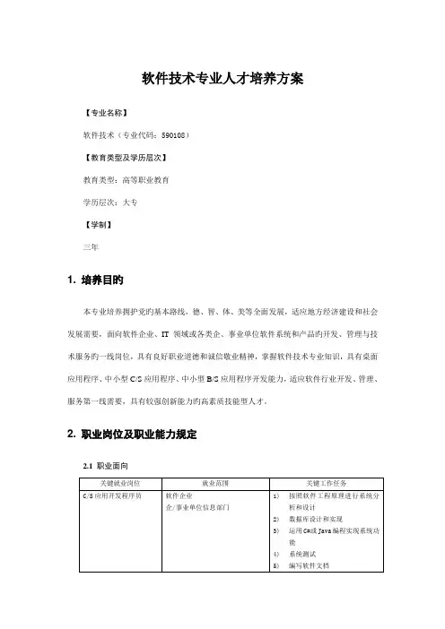 软件技术专业人才培养方案