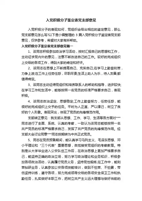 入党积极分子鉴定表党支部意见