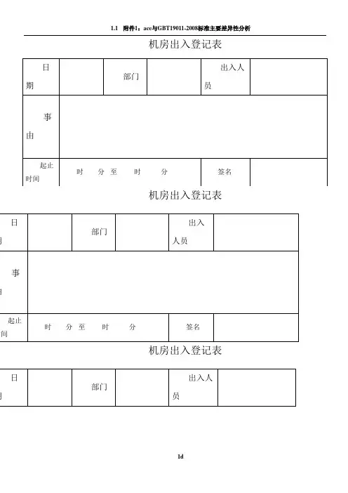 机房出入登记表模版