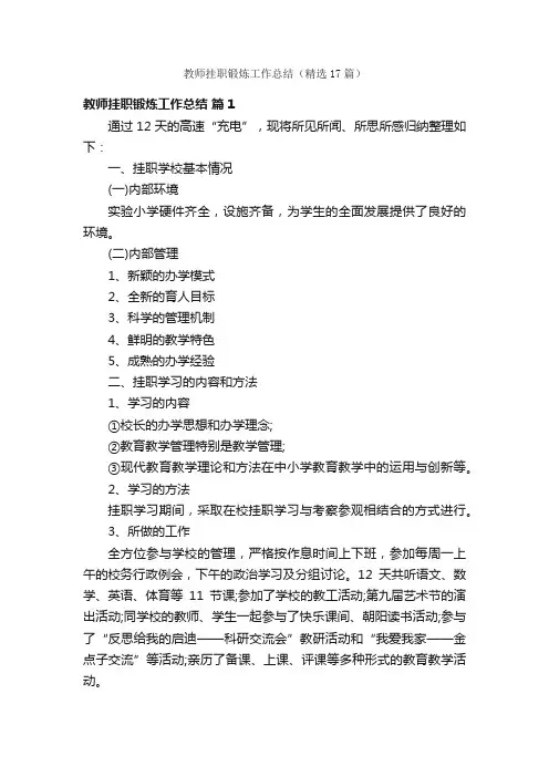 教师挂职锻炼工作总结（精选17篇）