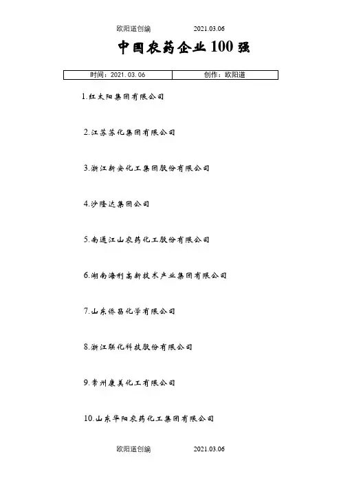 中国农药企业100强之欧阳道创编