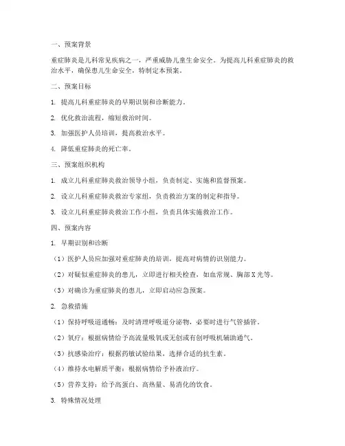 儿科重症肺炎应急预案