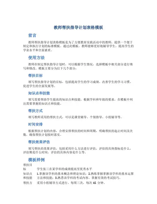 教师帮扶指导计划表格模板