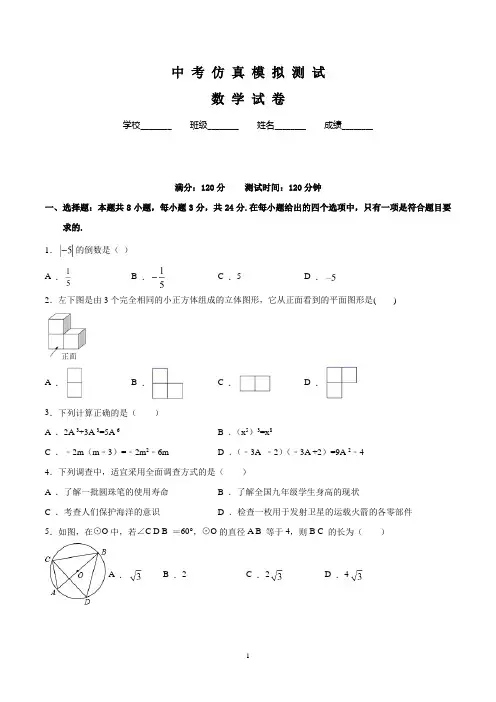 数学中考仿真模拟试题(word版含答案)