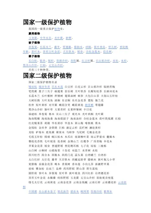 国家一、二级保护植物名录