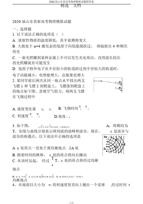 2020届山东省高考物理模拟试题附答案