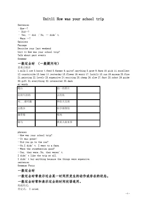 (精品)七年级英语下册 Unit 11 How was your school trip讲义 (新版)人教新目标版