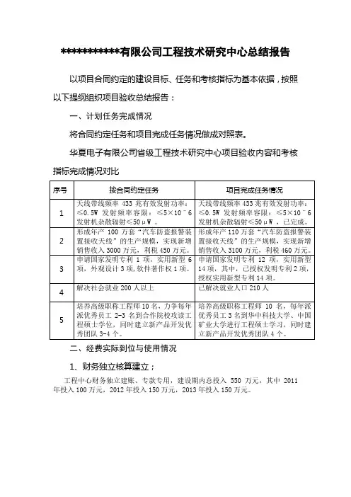 项目总结报告提纲和经费决算表资料