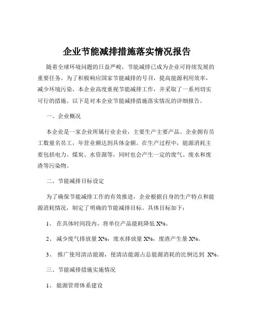 企业节能减排措施落实情况报告