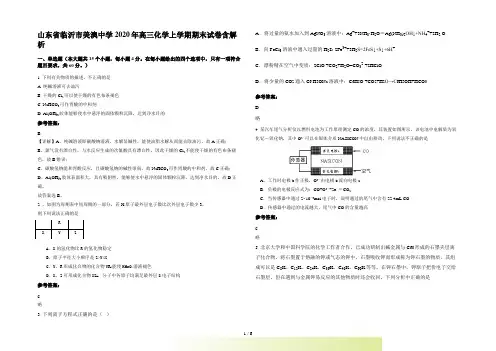 山东省临沂市美澳中学高三化学上学期期末试卷含解析