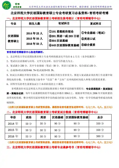 2017年北京师范大学汉语国际教育硕士考研真题专业课复习资料考试重点-育明考研考博