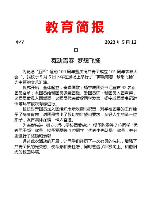 开展青年节文艺汇演暨优秀表彰活动简报