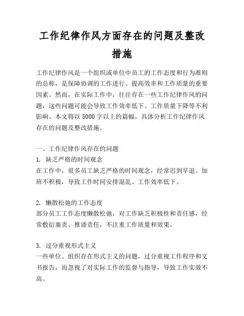 工作纪律作风方面存在的问题及整改措施