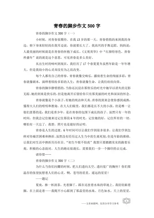 青春的脚步作文500字