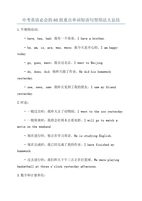 中考英语必会的60组重点单词短语句型用法大总结