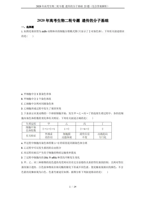 2020年高考生物二轮专题 遗传的分子基础 25题(包含答案解析)
