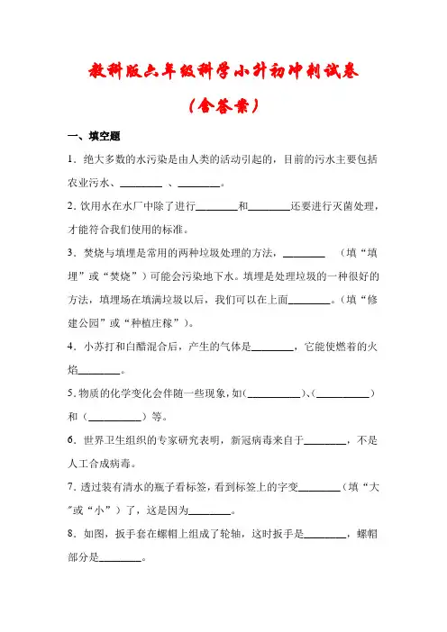 【教科版】六年级下册科学小升初冲刺试卷(含答案)