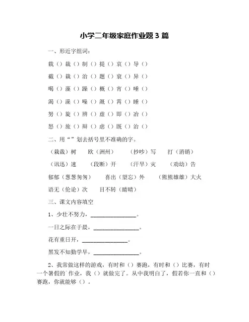 小学二年级家庭作业题3篇