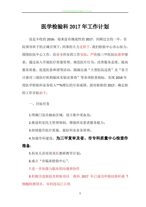 医学检验科2017年工作计划