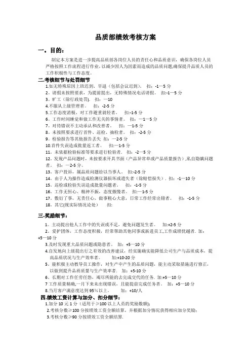 品质部绩效考核方案