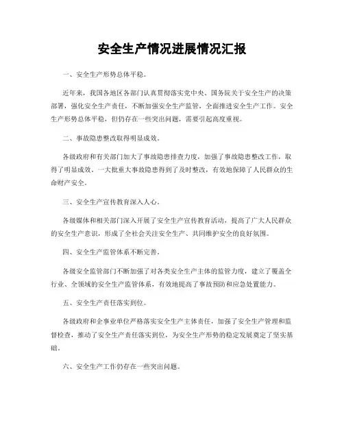 安全生产情况进展情况汇报