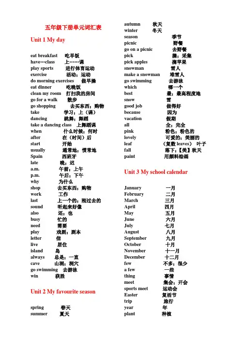 (完整版)PEP新版小学五年级下册单词表