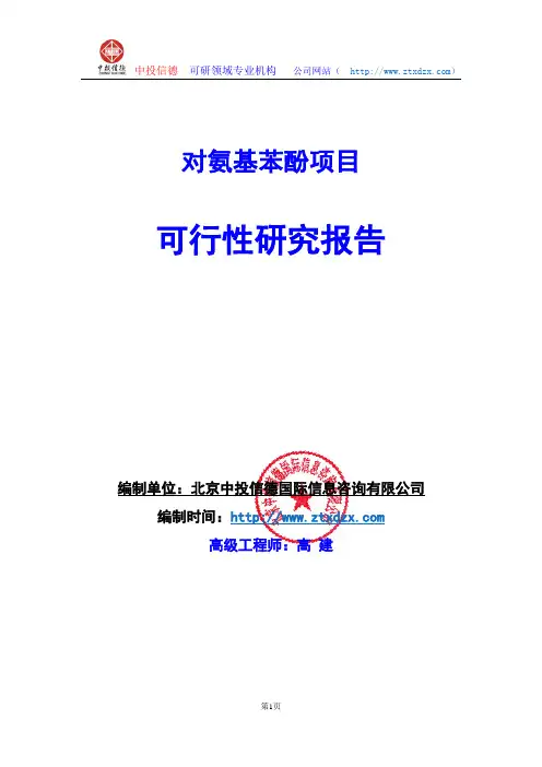关于编制对氨基苯酚项目可行性研究报告编制说明