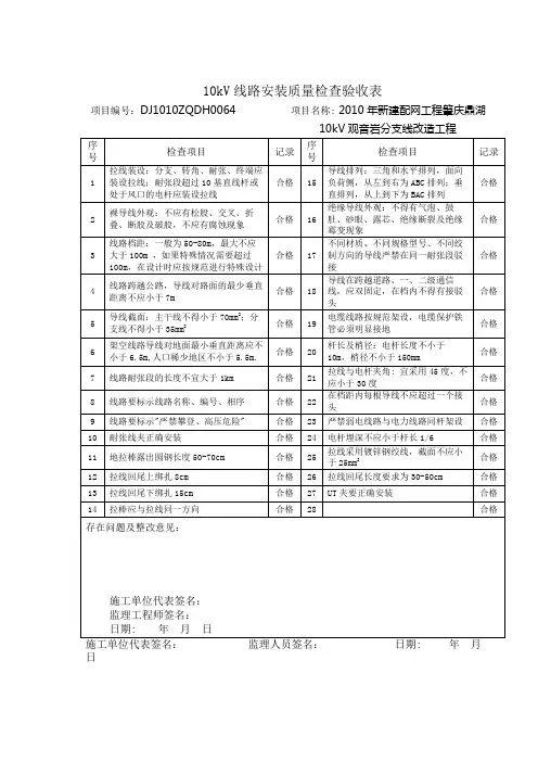 10kV线路安装质量检查验收表