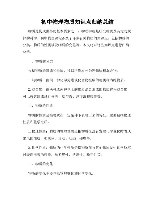 初中物理物质知识点归纳总结