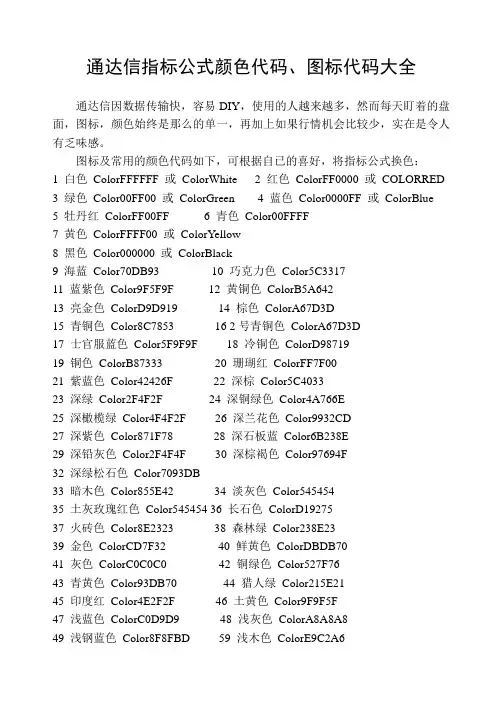 通达信指标公式颜色代码、图标代码大全及分析软件公式函数说明