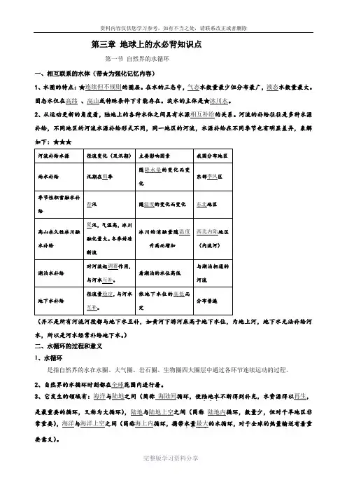 人教版高中地理必修一第三章-地球上的水知识点