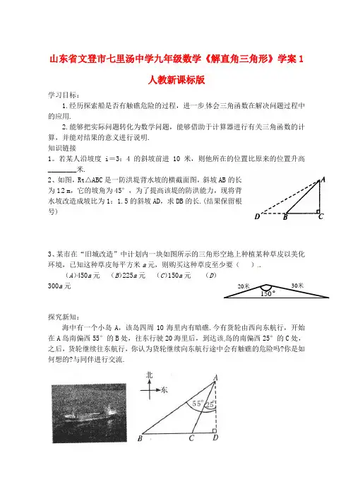 山东省文登市七里汤中学九年级数学《解直角三角形》学