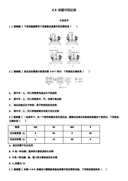 九年级化学上册4.3质量守恒定律试题