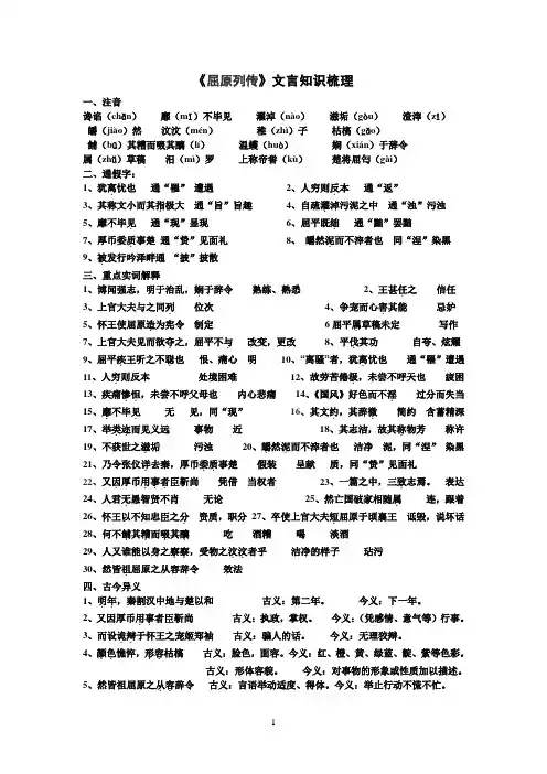 屈原列传知识梳理