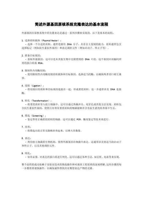 简述外源基因原核系统克隆表达的基本流程