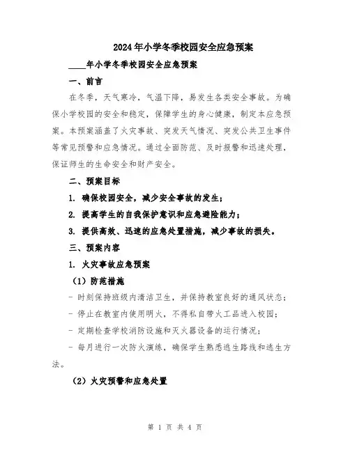 2024年小学冬季校园安全应急预案