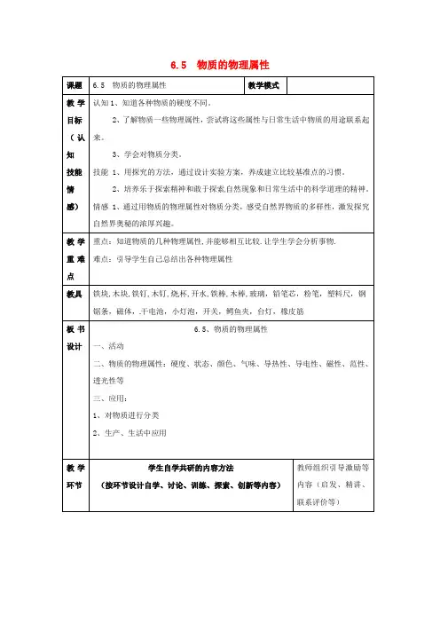 苏科初中物理八下《6.5物质的物理属性》