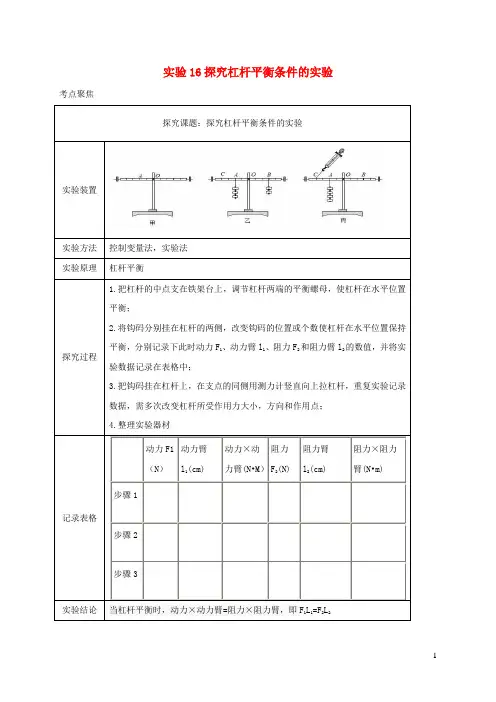 中考物理必考实验精解精练专题实验16探究杠杆平衡条件的实验