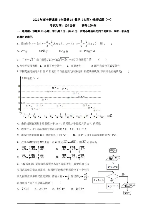2020年高考新课标(全国卷3)数学(文科)模拟试题(一)