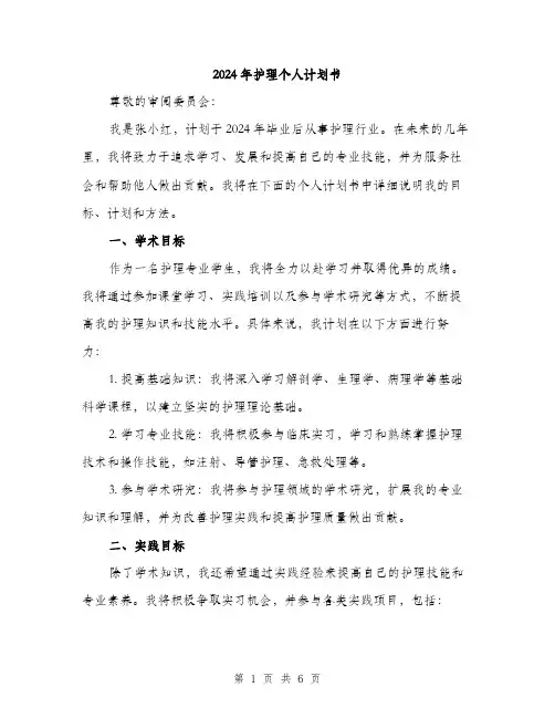 2024年护理个人计划书(二篇)