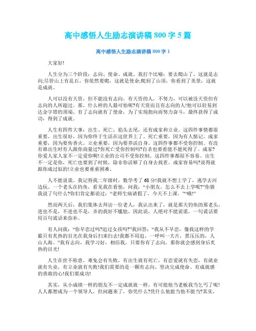 高中感悟人生励志演讲稿800字5篇