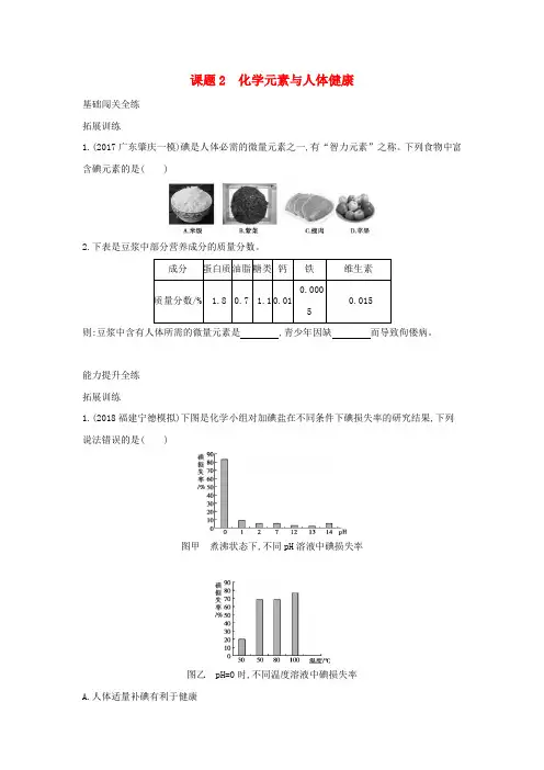 2019春九年级化学下册 第十二单元 化学与生活 课题2 化学元素与人体健康习题练 (新版)新人教版