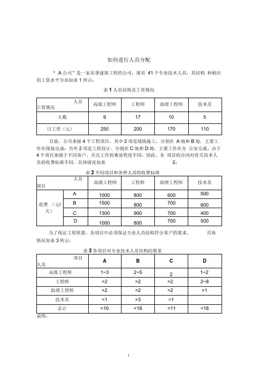 数学建模“教你如何进行人员分配”的问题
