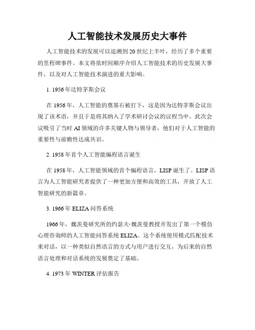 人工智能技术发展历史大事件